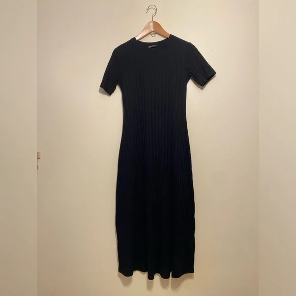 Zara Black Ribbed Midi Dress. Size M . Style 4174/653/800 - Picture 1 of 8
